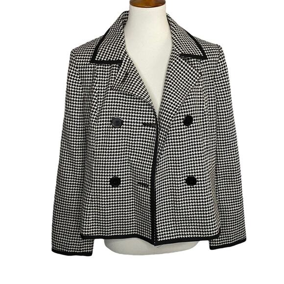 Vintage Talbots Houndstooth Plaid Blazer Black Wool Jacket 12P Preppy Academia - Picture 5 of 15